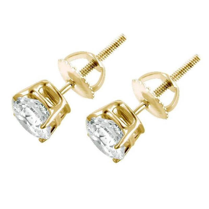 1 ct TDW Diamond Studs Yellow Gold Lab Grown Screw Back Earrings