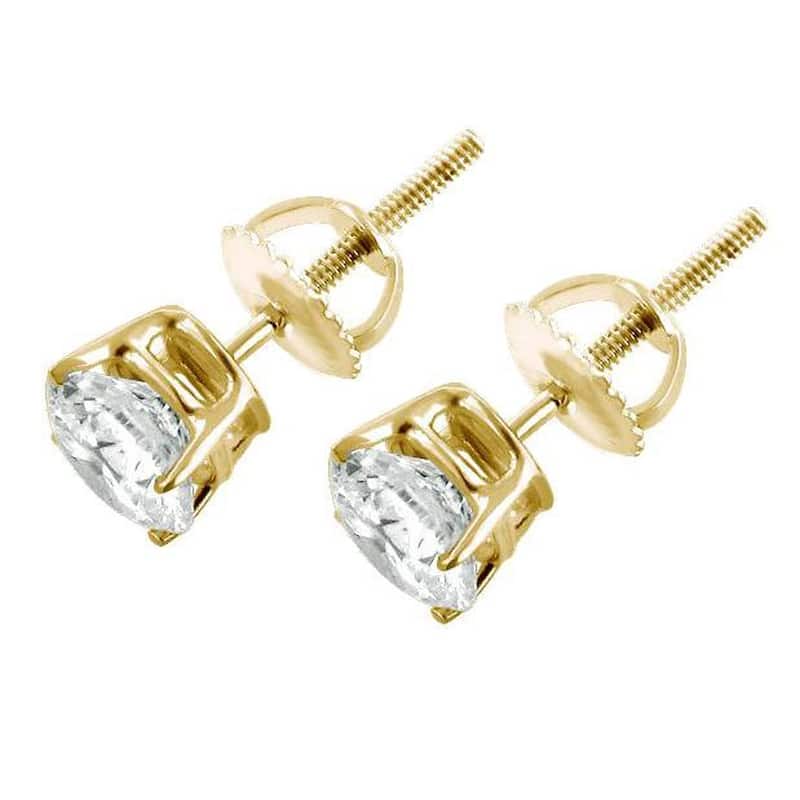 Bliss Diamond 1ct Round Cut Diamond Stud Earrings in Yellow Gold with Screw Backs