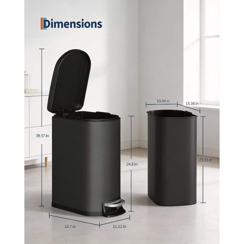 13 Gal / 50 l Slim Trash Can, Soft Close Lid