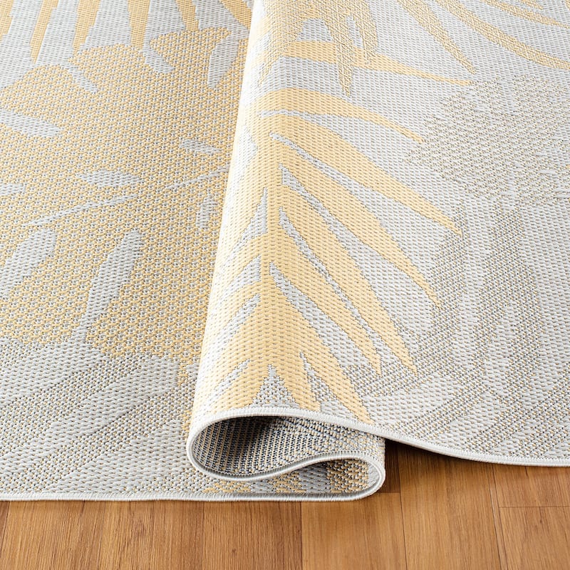 Contemporary Tropical Leaves Indoor/Outdoor Flatweave Waterproof Backyard Patio Area Rug