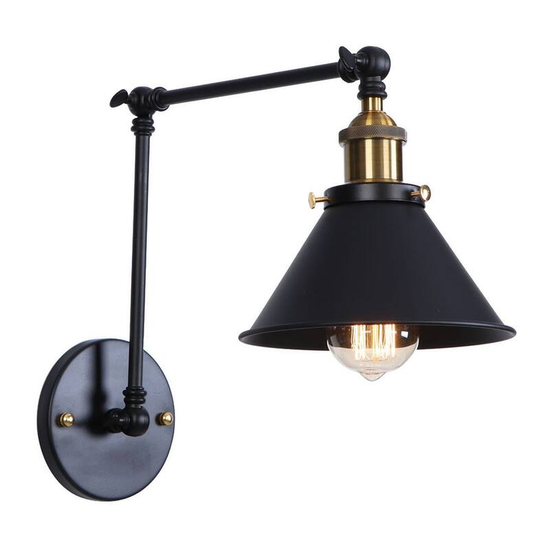 Industrial 1-Light Metal Cone Swing Arm Wall Lighting Fixture