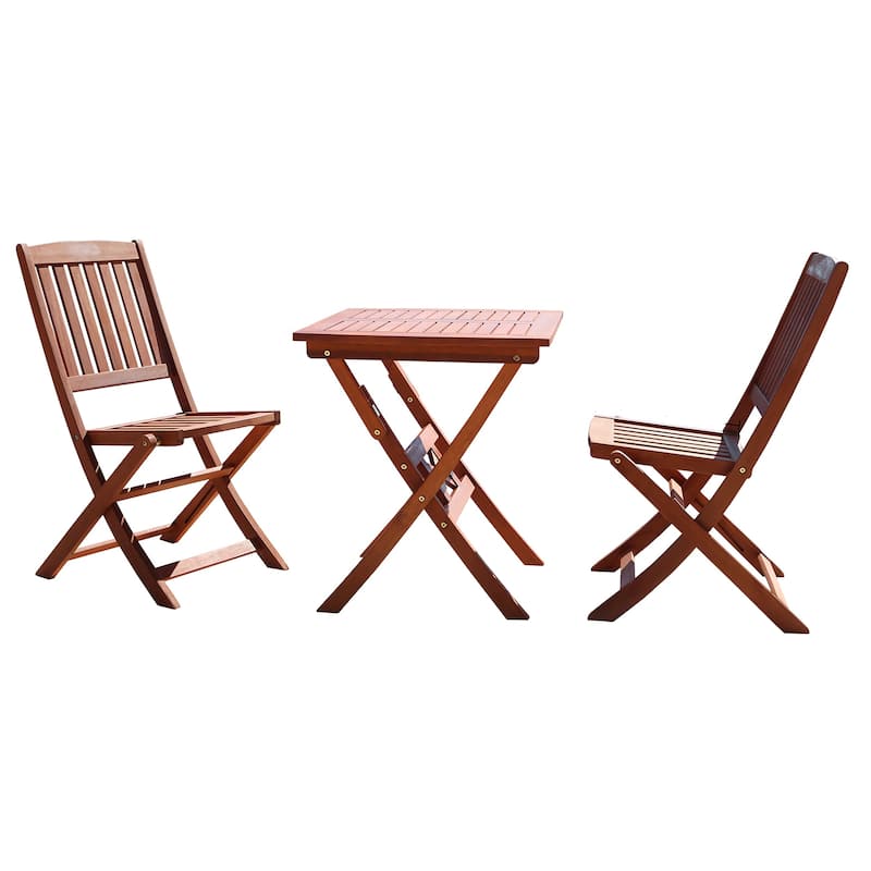 Lucius Reddish Brown Folding Bistro Table and Chair Dining Set - Set of 2 chairs and 1 square table