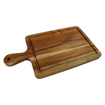 EcoDecors 15.5" x 8.5" Teak Cutting Board with Handles, 100% FSC Certified Edge Grain Wood