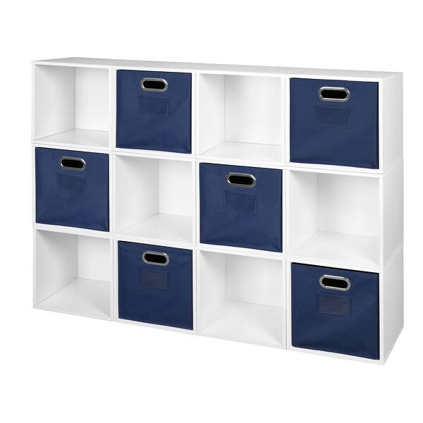 Noble Connect Storage Set - 12 Cubes and 6 Canvas Bins- White Wood ...