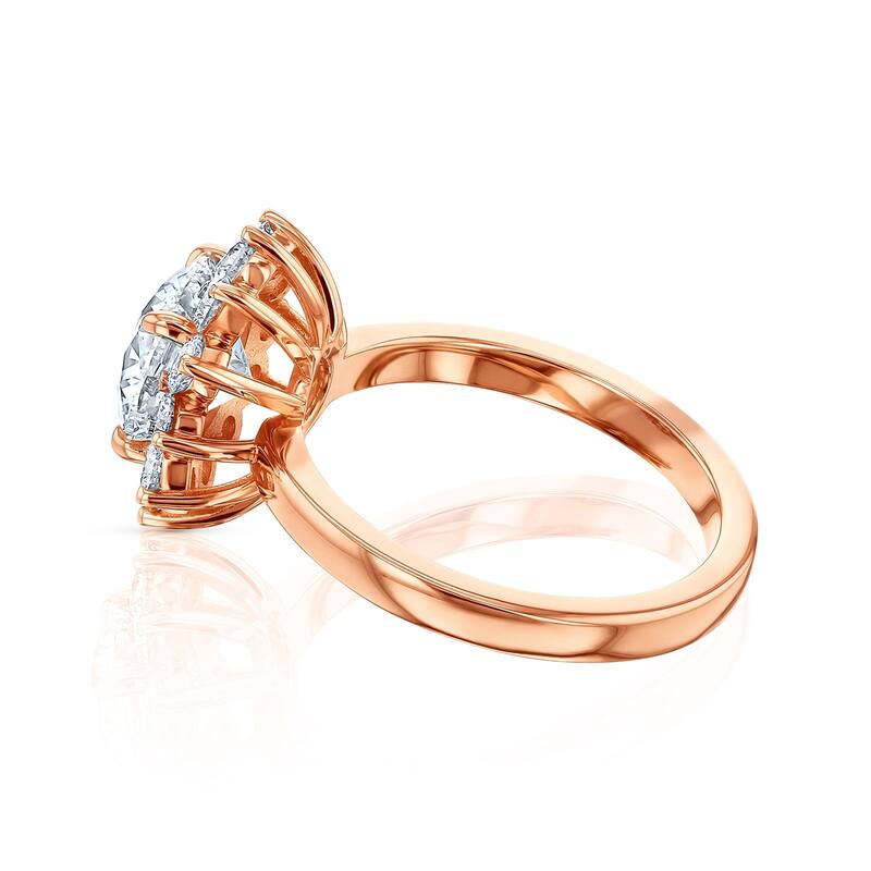 Kobelli 1.35 or 2.75 Carats Lab Grown Diamond Certified 14k Solid Gold Burst Halo Himawari Ring (EF/VS)