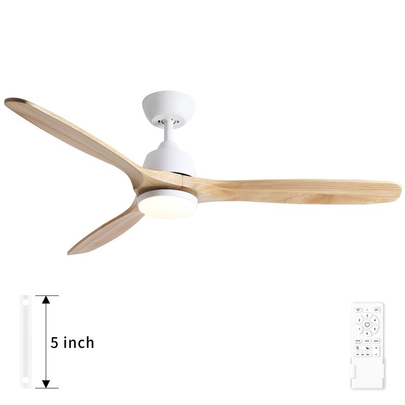 YUHAO 52 in. Indoor Matte Black Solid Wood Ceiling Fan with Integrated LED and Remote Control