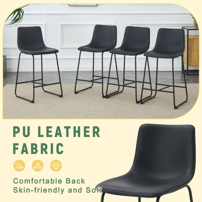 PU Leather Bar Stools Set of 2, Counter Height Bar Stools with Back and Footrest, Kitchens Island Chair with Metal Legs
