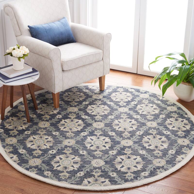 Martha Stewart by SAFAVIEH Handmade Morvyn Wool Rug - 6' Round - Blue/Ivory