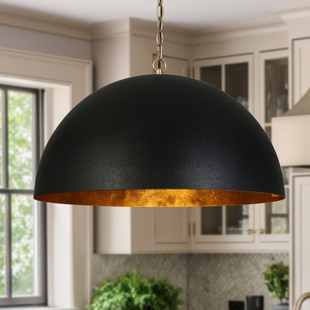 Modern Industrial 1-Light Oversized Black Gold Pendant Semi-Circular Design Chandelier for Dining Room
