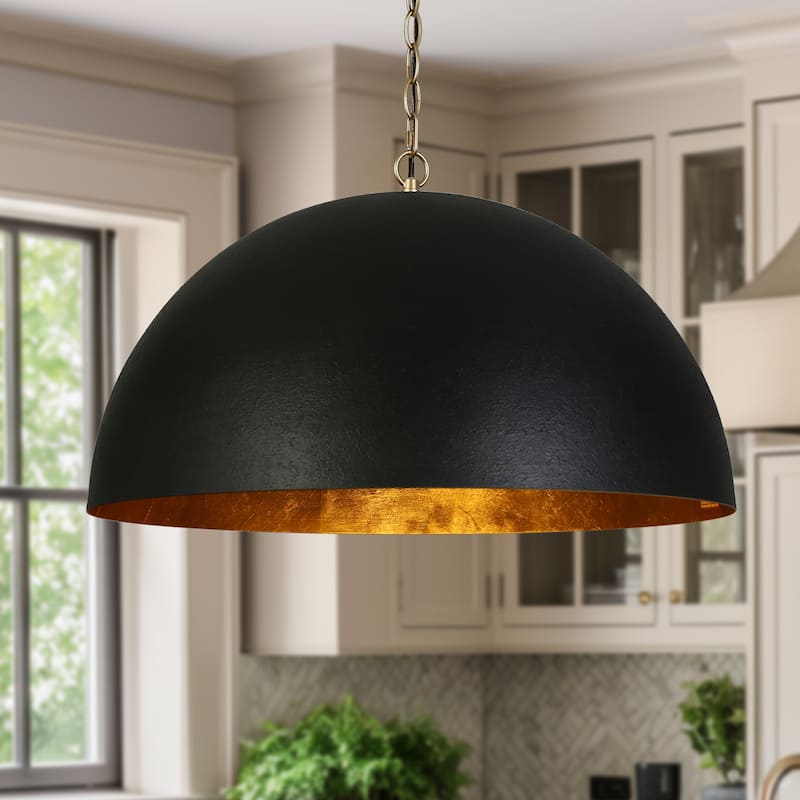 Modern Industrial 1-Light Oversized Black Gold Pendant Semi-Circular Design Chandelier for Dining Room