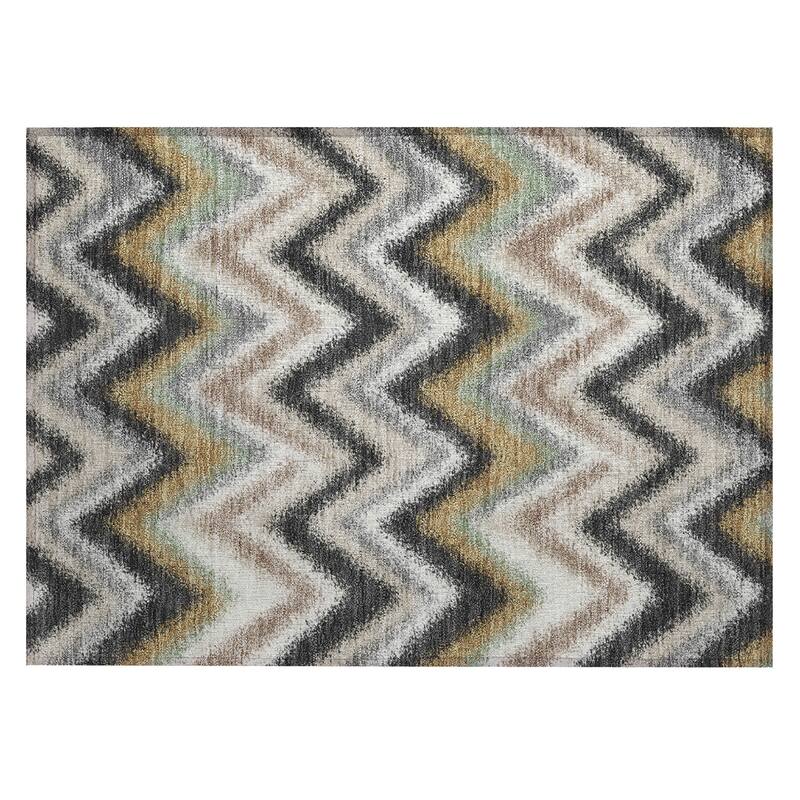 Machine Washable Indoor/ Outdoor Modern Chevron Chantille Rug