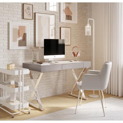Porch & Den Skyline Woods Wood Top/ Chrome X-base 1-drawer Office Desk