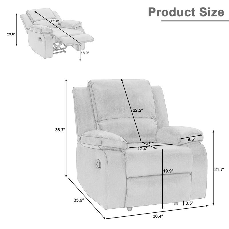 2Set Modern Lounger Upholstered Push Back Manual Recliner Chair