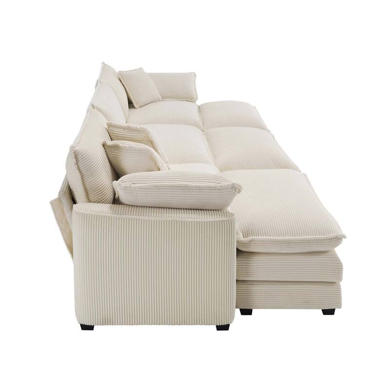 Oversized Corduroy Cloud Upholstered Modular Sleeper Sofa with 3 Removable Ottoman and 5 Pillows