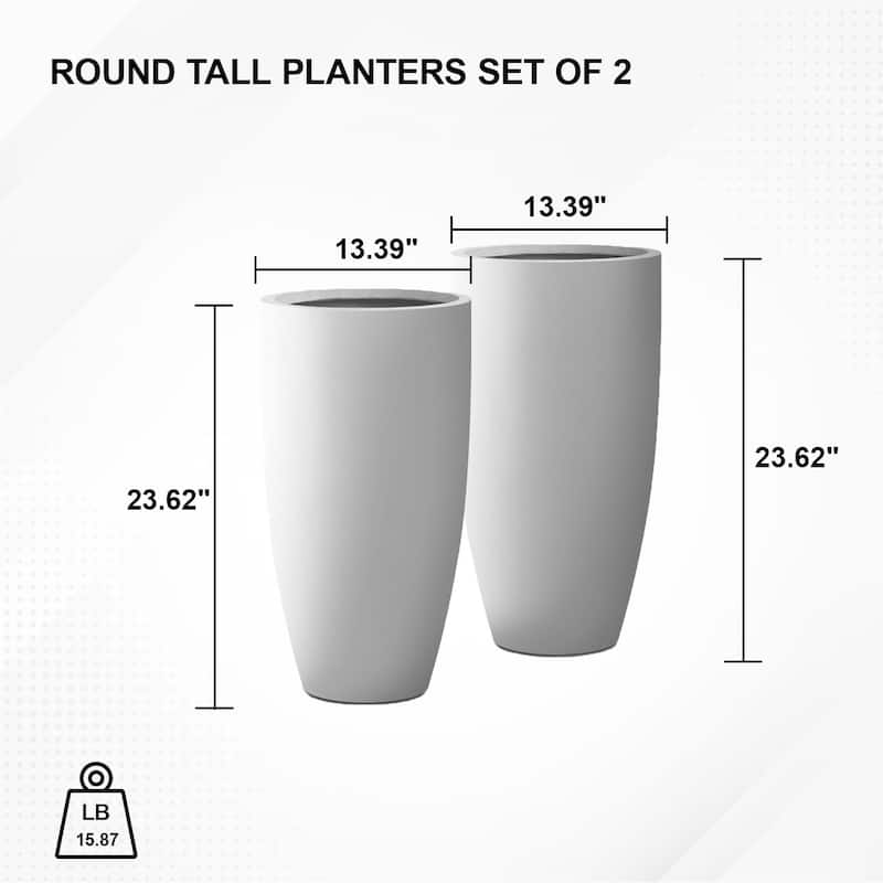 Kante 13.39 in. x 23.62 in. Round Charcoal Finish Lightweight Concrete and Fiberglass Indoor Outdoor (Set of 2)