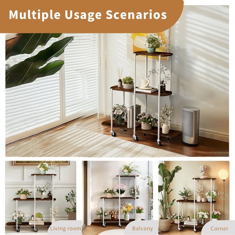 Corner Plant Stand Indoor 3 Tiered Plant Shelf Flower Stand with Wheels for Living Room Patio Balcony Garden