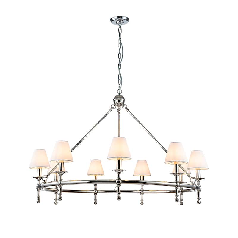 6-Light Classic Chandelier Pendant Fixture with White Shades for Elegant Interior Lighting - W47'' - Polished Nickel