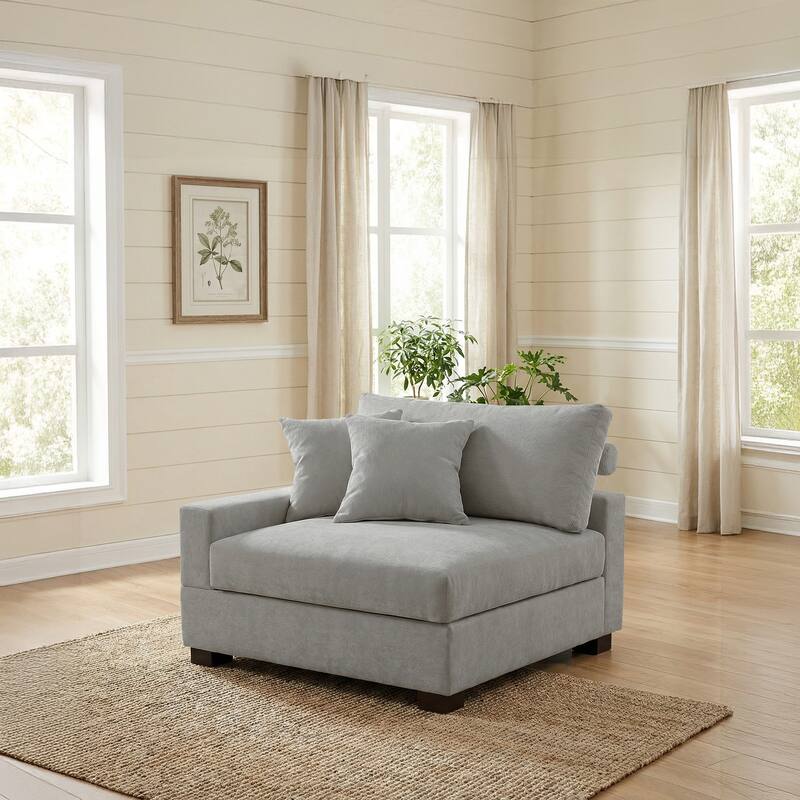 Plush Chenille Single Modular Sectional Sofa Chaise with Pillows