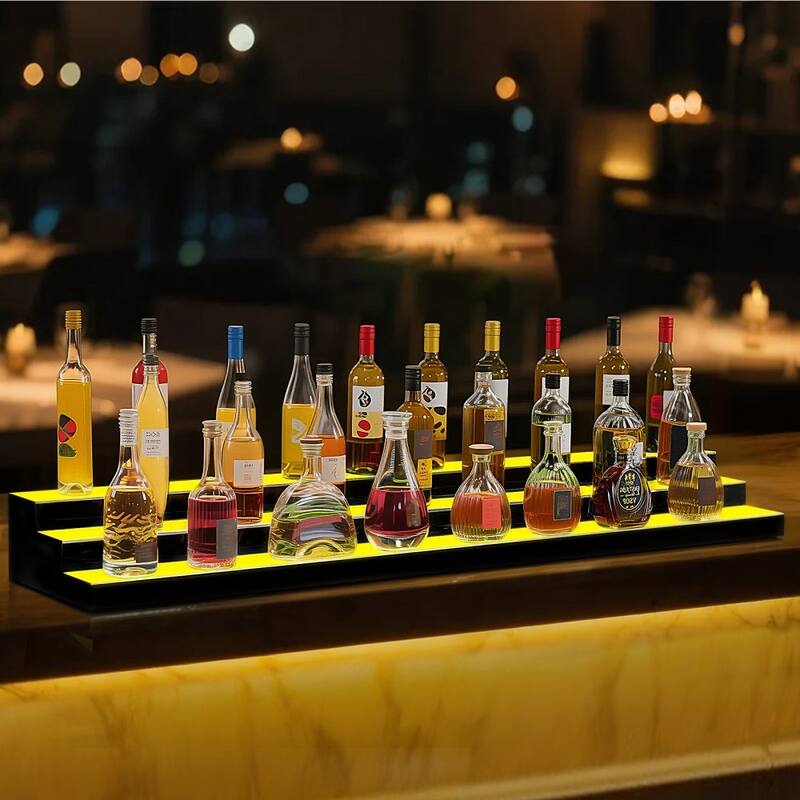 Acrylic 3-Tier LED Lighted Liquor Wine Shelf with Remote