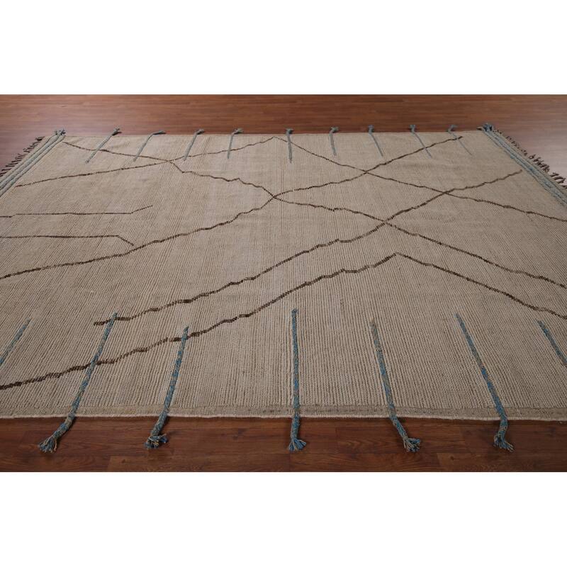 Earth Tone Moroccan Modern Rug Hand-Knotted Contemporary Wool Carpet - 7'9"x 11'8"