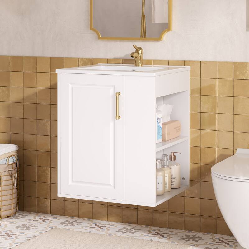 20" Wall Mounted Bathroom Vanity Combo - with Side Cabinet & Soft-Close Door, Modern Bathroom Vanity with Sink