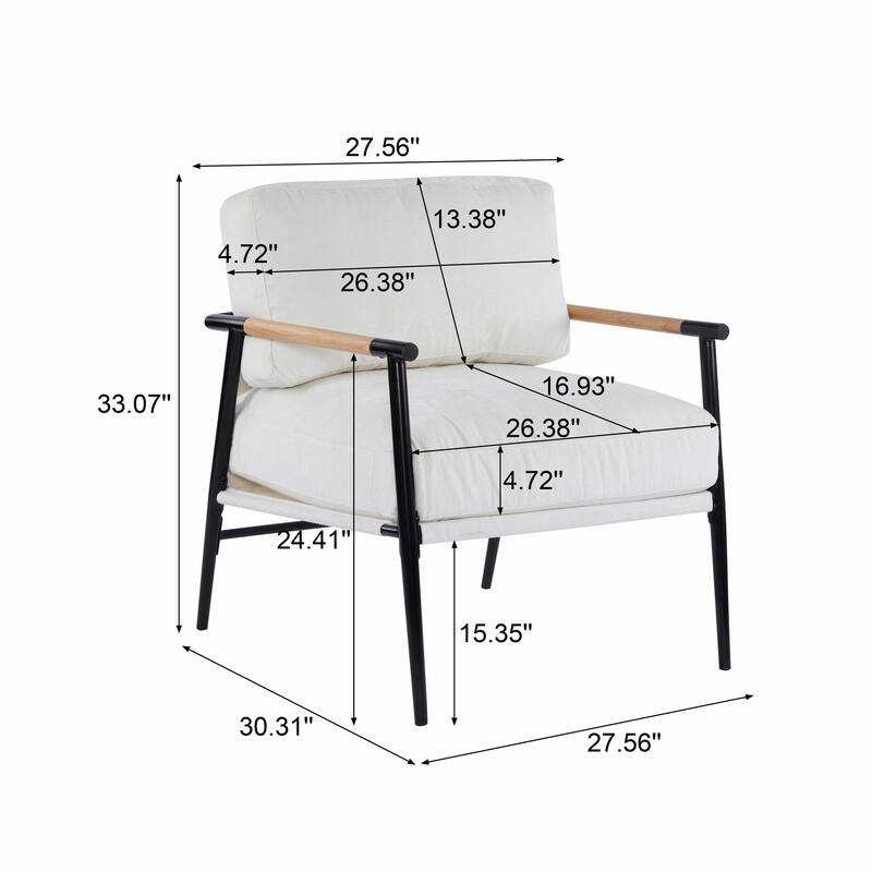 Minimalist Armchair - Soft Cushions, Wood/Metal Design, Compact