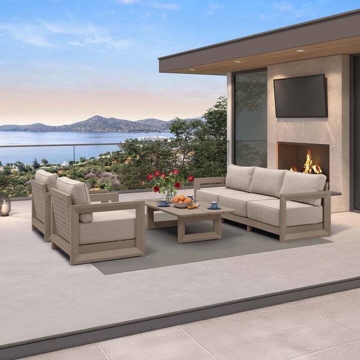 PURPLE LEAF Caesar Khaki Outdoor Couch with 9.6" Thick Cushion and Table for Yard Porch Deck Outdoor Patio Conversation Sets - 5 Seats+1 Table - Open-End