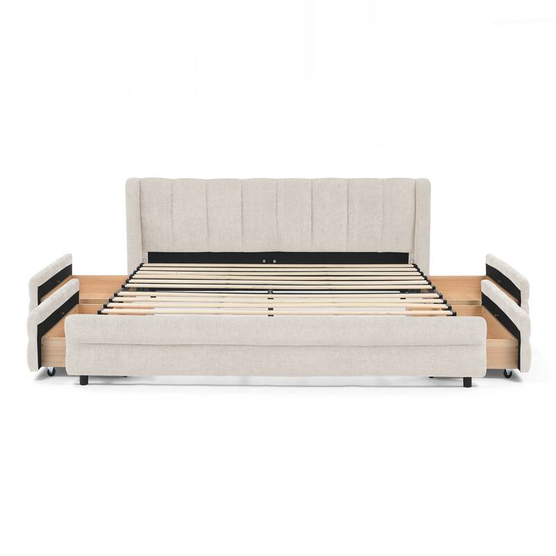 Queen Size Upholstered Bed Frame with Thick Fabric