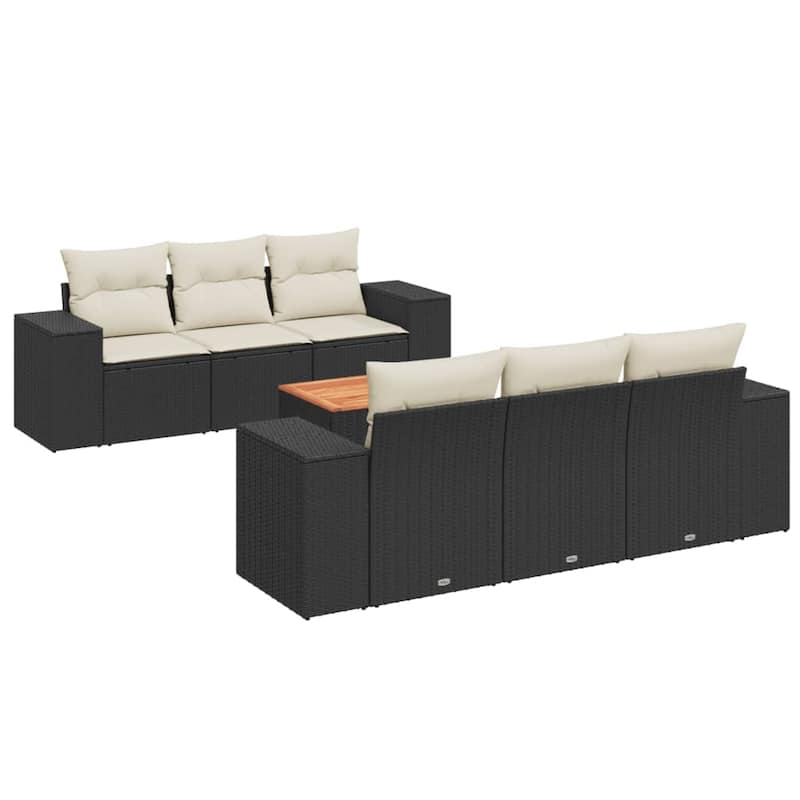 vidaXL Patio Sofa Set with Cushions Outdoor Furniture 7 Piece Poly Rattan - 21.7 x 21.7 x 14.6