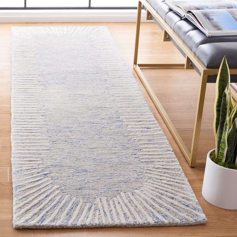 SAFAVIEH Handmade Abstract Deema Modern Wool Rug - 2'3" x 8' Runner - Blue/Ivory - Runner