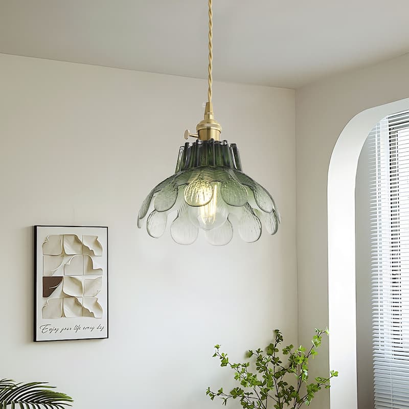 Vintage Green Glass Pendant Light 1 Light Adjustable Hanging Fixture