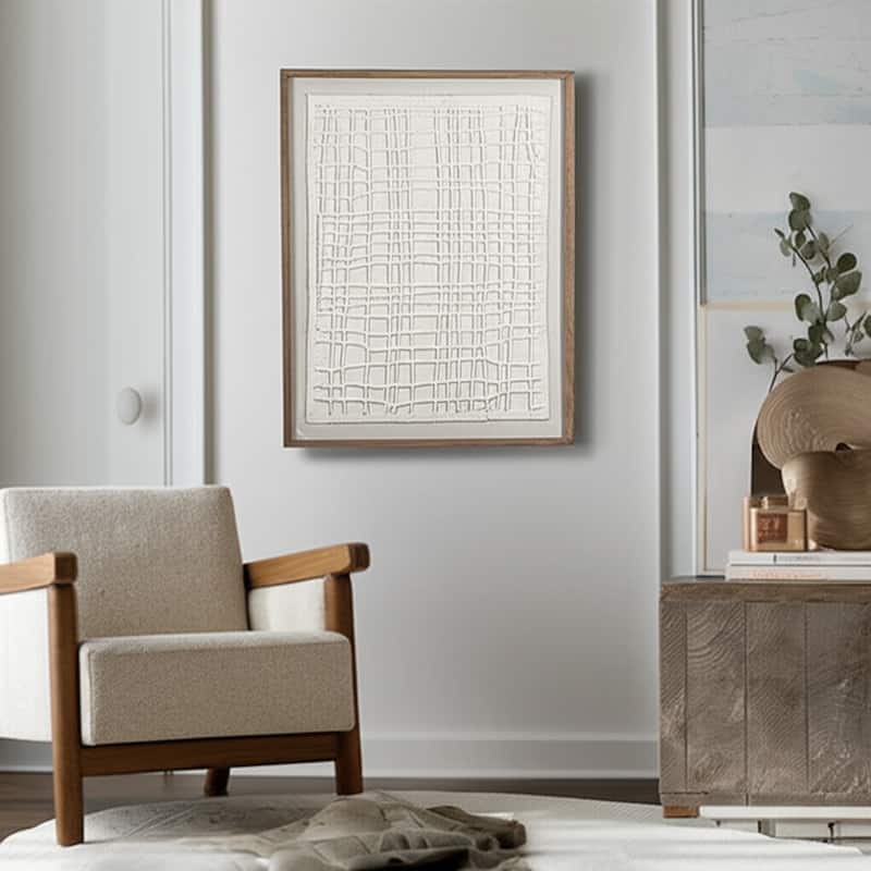 Wood Fabric Framed Wall Art Abstract Texture Design Finish - 48" Ivory