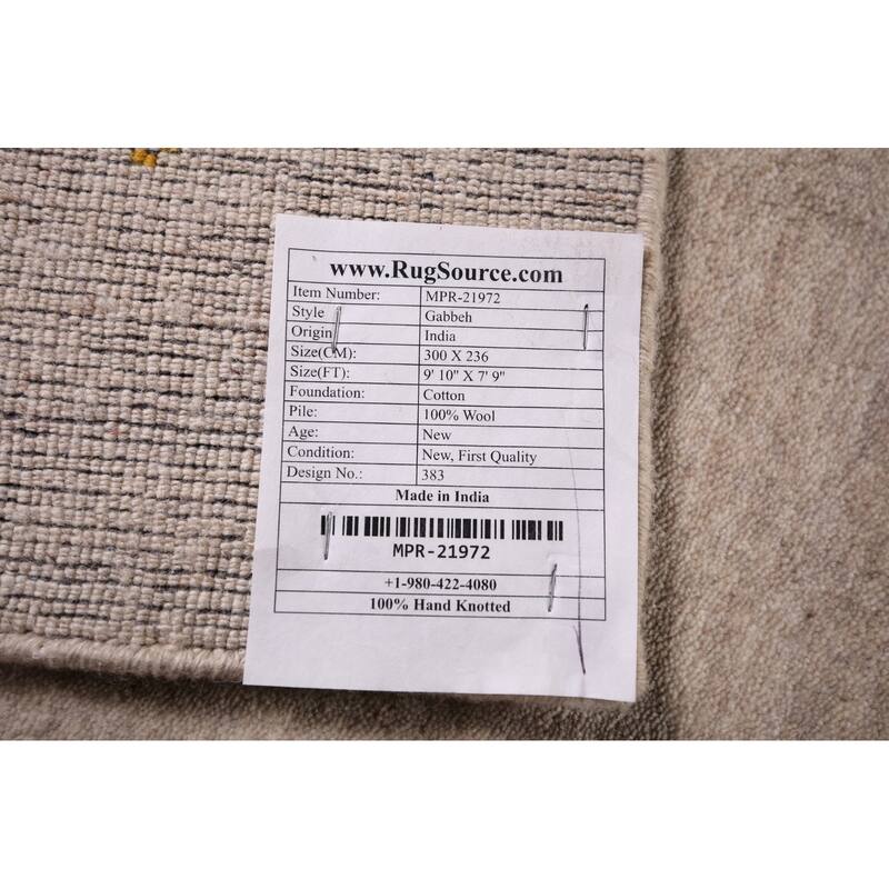 Gabbeh Indian Area Rug Hand-Knotted Oriental Beige Wool Carpet - 7'9" x 9'10"
