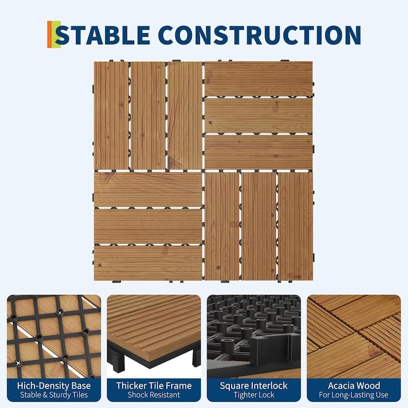 22 Pack 12"X12" Wood Patio Flooring Deck Tiles for Indoor & Outdoor Use DIY - 22-Pack