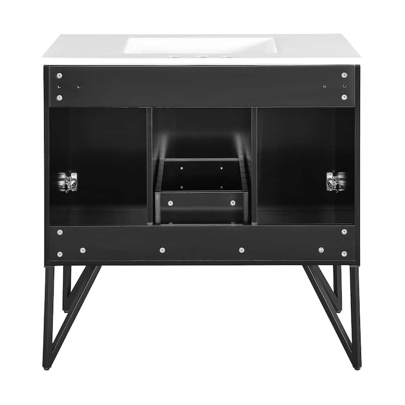 Annecy 36 In. Phantom Black Bathroom Vanity With White, 3-Hole Ceramic Sink Top