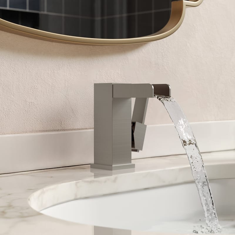 GRANDJOY LED Waterfall Bathroom Sink Faucet with Drain Assembly, Single Handle Vanity Fixture