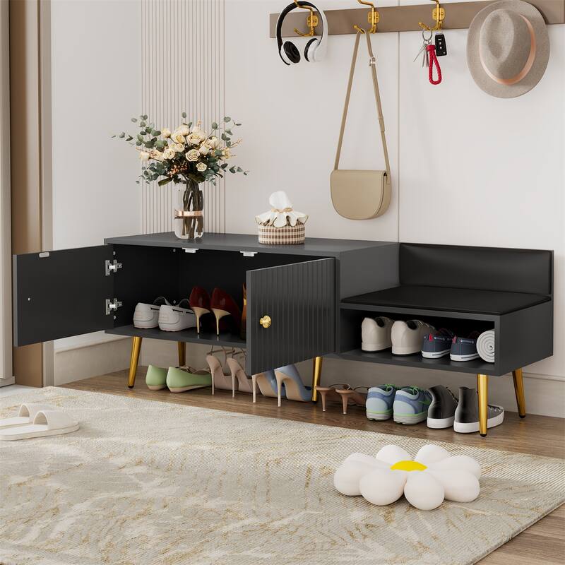 Modern Shoe Storage Bench with Hidden Storage and Upholstered Cushions