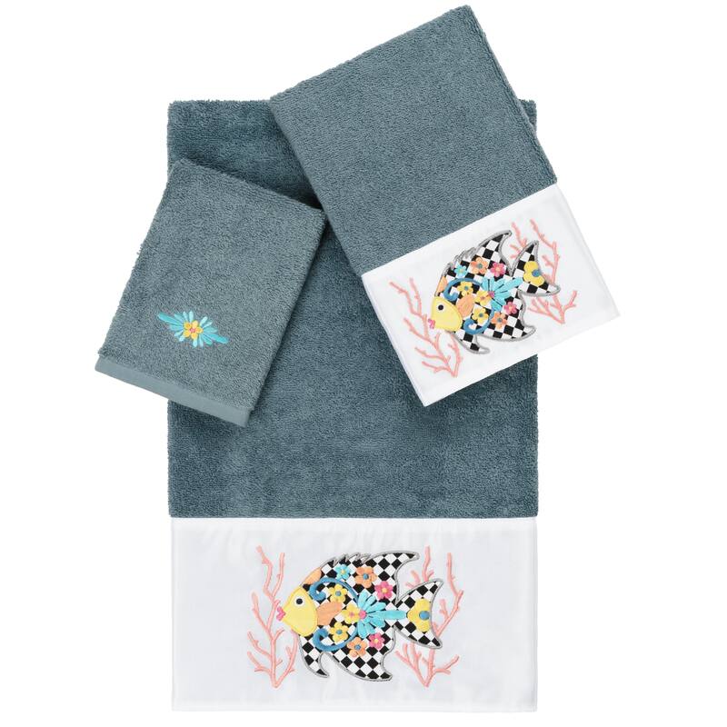 Authentic Hotel and Spa 100% Turkish Cotton Feliz 3PC Embellished Towel Set - Teal