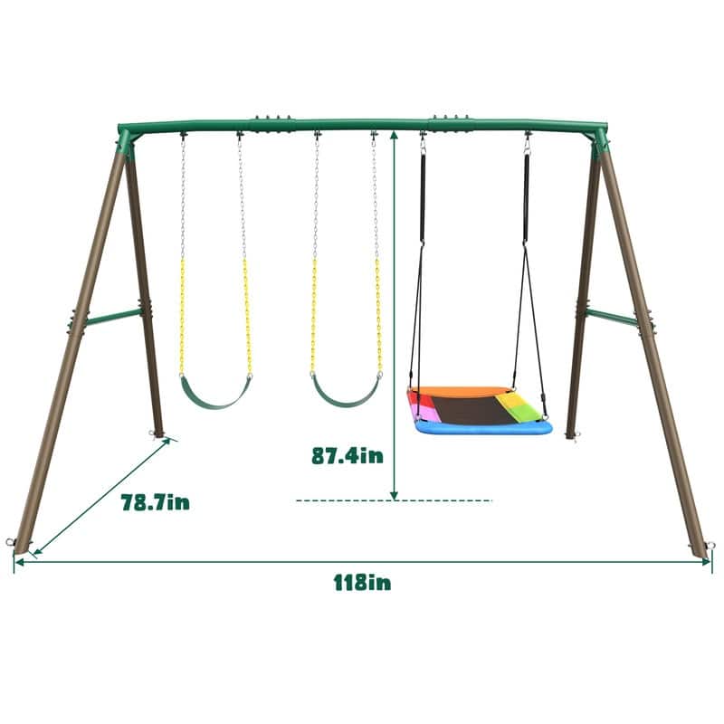 Hapfan 600lbs Heavy Duty Swing Set with 1 Platform Swing, 2 Belt Swings for Outdoor Backyard