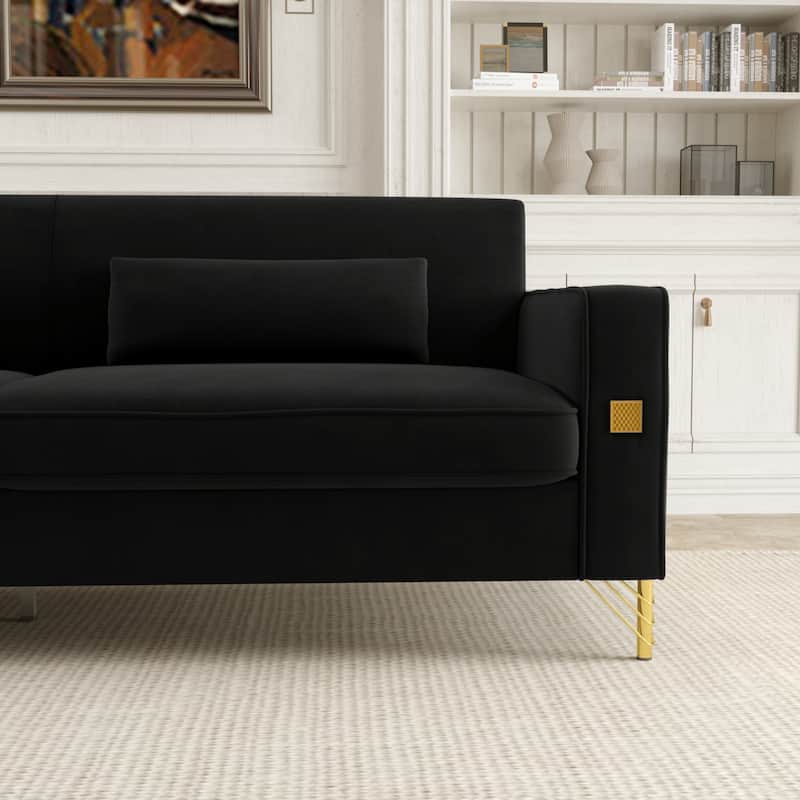 Black Velvet 3-seater Sofa with Gold Accents