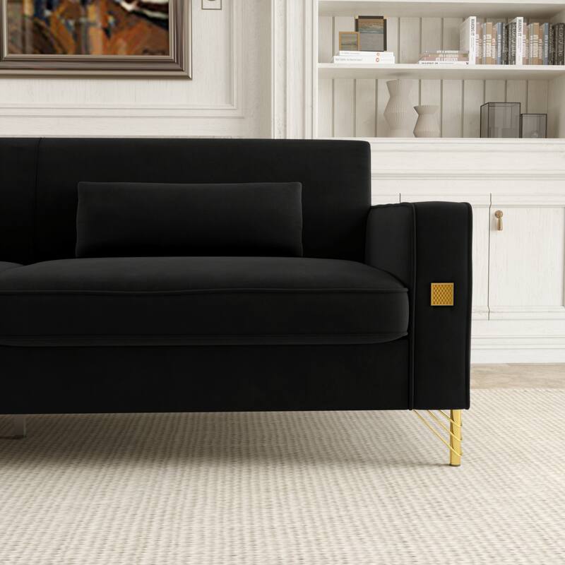 Velvet 3-seater Sofa with Gold Accents