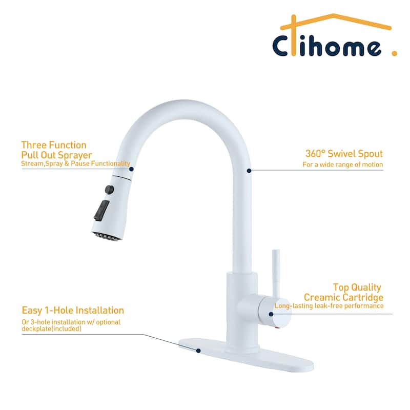 Clihome 3-Function 1 Handle PullDown Sprayer Kitchen Faucet