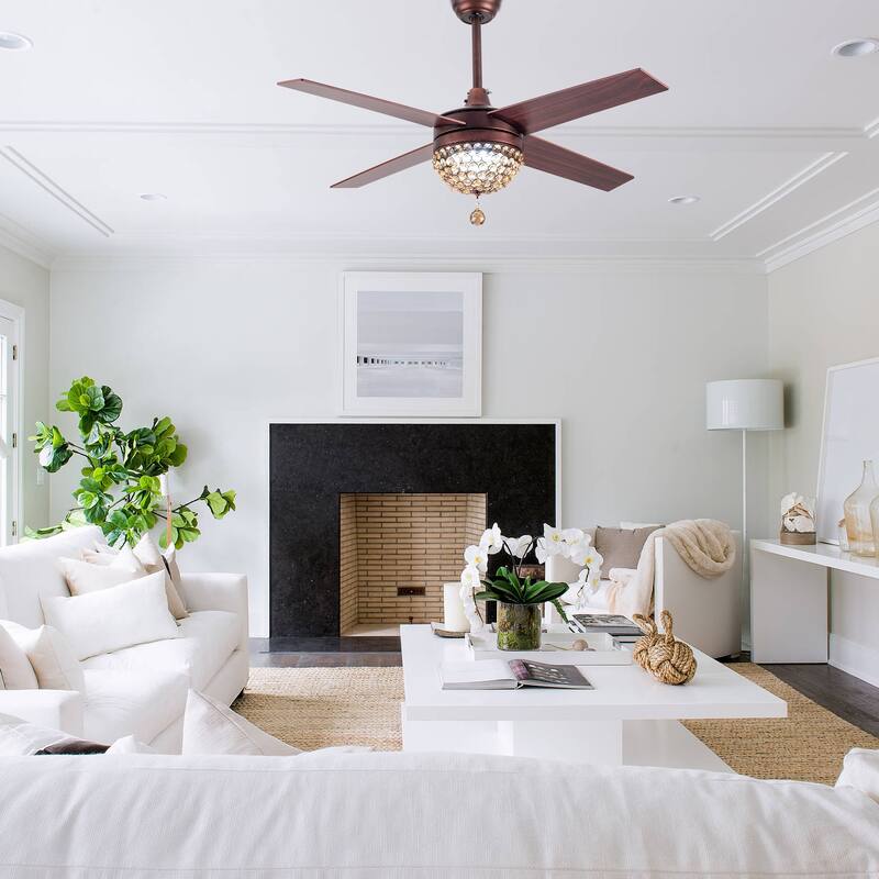 Bella Depot 52" Modern Crystal Ceiling Fan with LED Light, Reversible Ceiling Fan with Remote Control