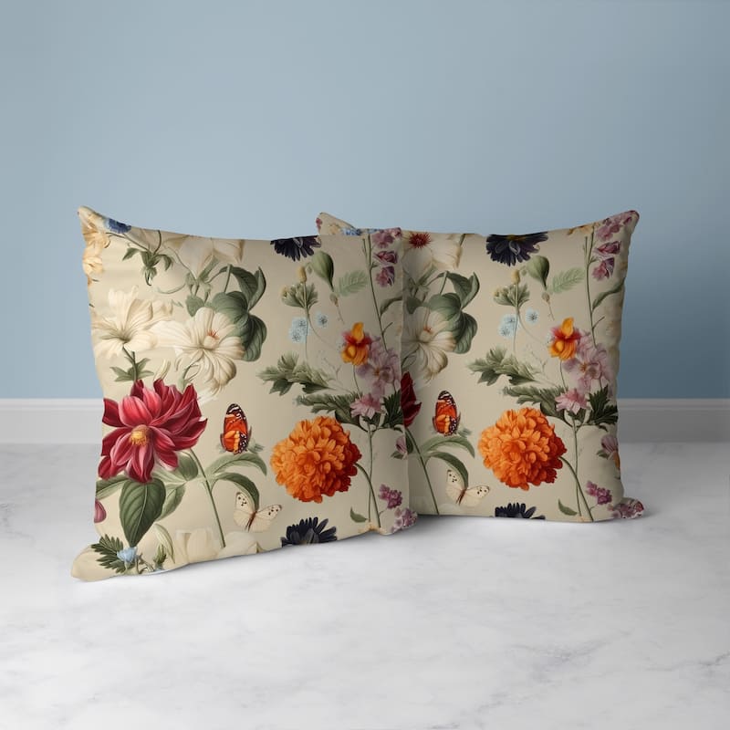 Mixed Flower Delight Faux Suede Reversible Throw Pillow Ivory and Multi