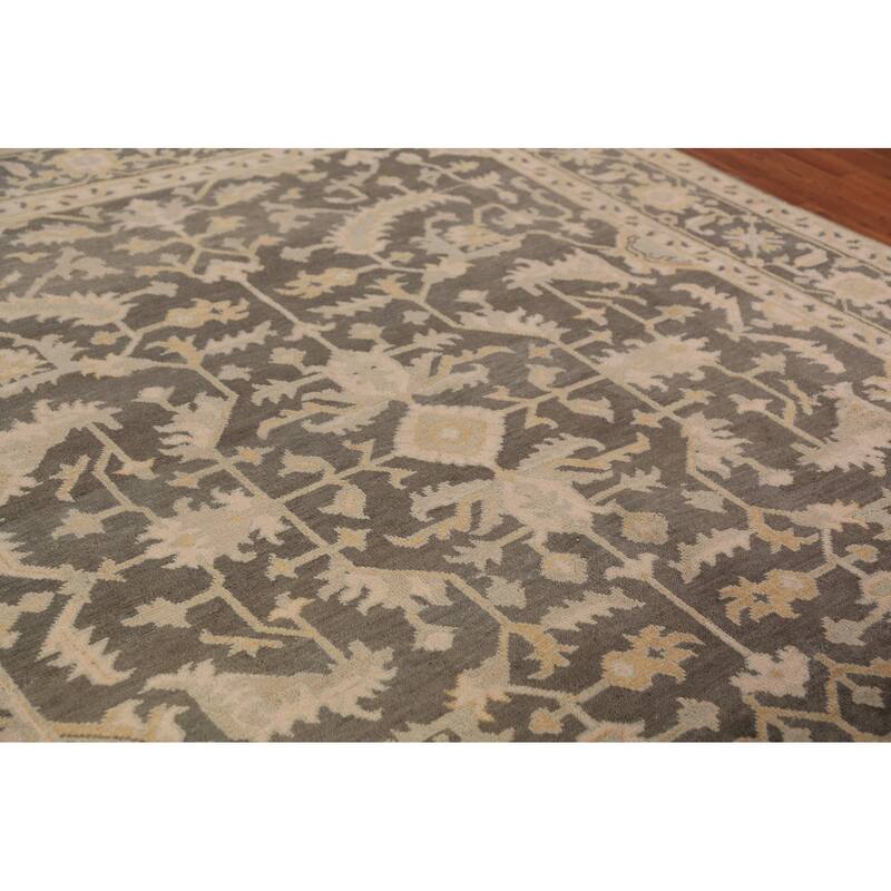 Grey Floral Oushak Indian Area Rug Handmade Wool Carpet - 8'1"x 10'0"