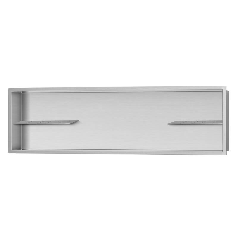 12-in x 48-in Ultra-thin Frame Recessed Stainless Steel Shower Niche with 2-Accessory Shelves Brushed Stainless Steel
