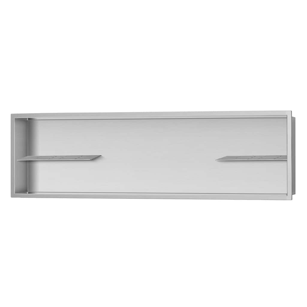 12-in x 48-in Ultra-thin Frame Recessed Stainless Steel Shower Niche with 2-Accessory Shelves Brushed Stainless Steel