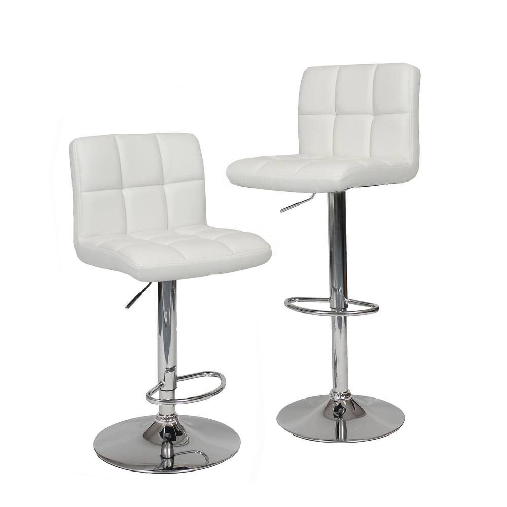Swivel Faux Leather Adjustable Hydraulic Bar Stool Set of 2