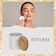 preview thumbnail 33 of 63, Sleek Cotton Pad Holder - Polyresin Bathroom Storage Container with Bamboo Lid - 4 L x 4 W x 4.6H