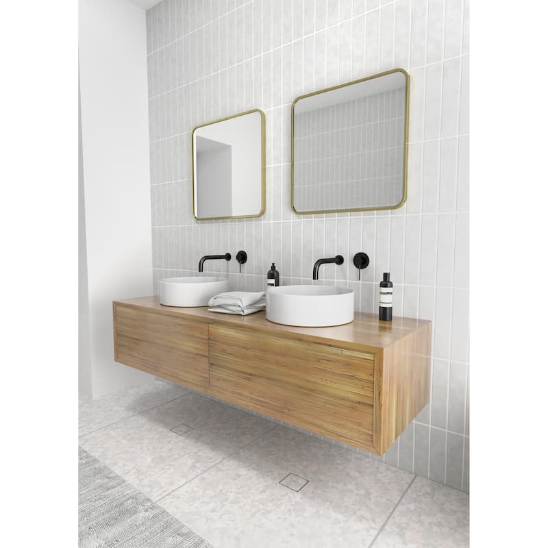 Glass Warehouse 22 in. H x 22 in. W Radius Corner Stainless Steel Framed Mirror